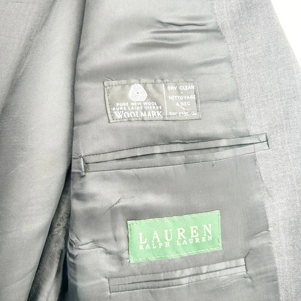Lauren Ralph Lauren Mens Business Formal Pinstripe 100% Wool Blazer‎ 44R Gray